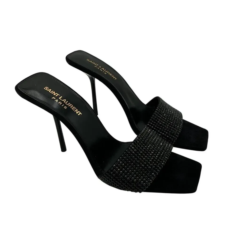 Saint Laurent Embellished Black Lucky Evening Mules Size 38.5 EU / US 8.5 - Picture 3 of 4